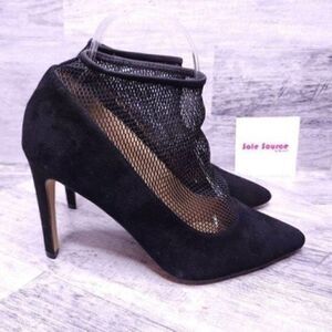 Leith Caged Mesh Net Sock Suede Pointed Toe Pump Black Women's sz 8 NEW